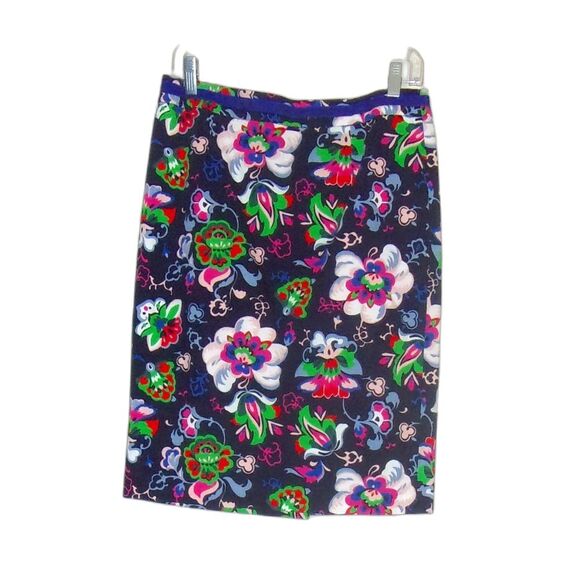 Boden Sz. 8 8R Straight Skirt Black Colorful Floral Pattern Cotton Blend Stretch - Picture 1 of 6